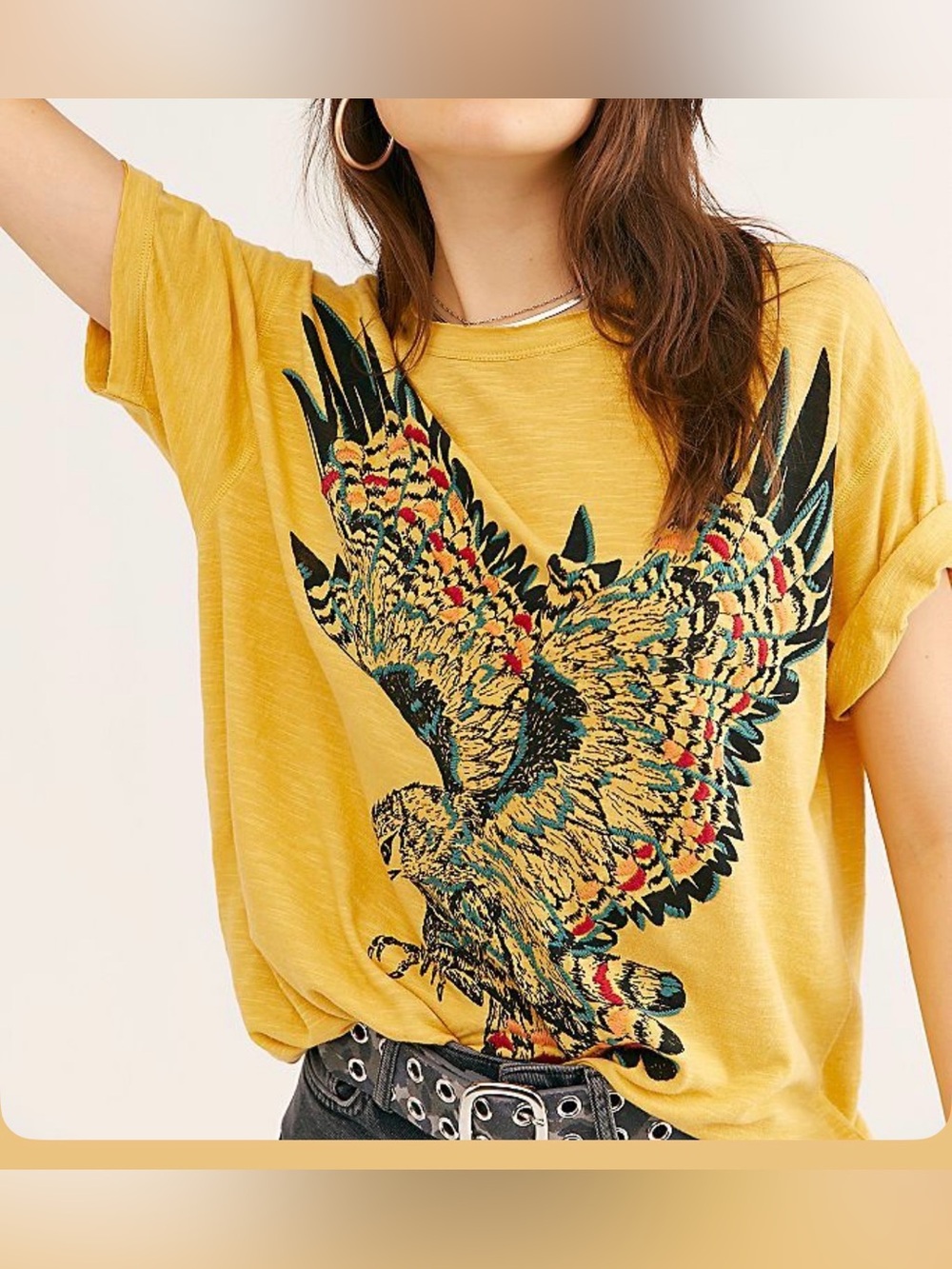 We the Free People “Soak up the Sun” Embroidered graphic tee in yellow, small